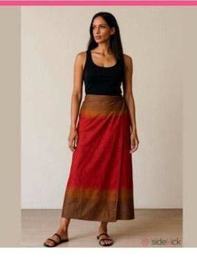 Thai silk  Red Ombre wrap  Skirt with Brown Accents